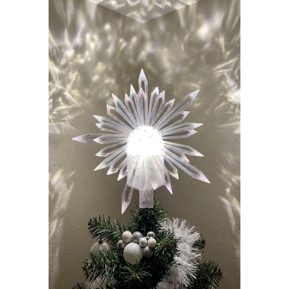 Iridescent Starburst LED Rotating Projector Lighted Christmas Tree Topper 12"